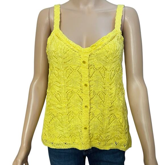 LC Lauren Conrad Pointelle Knit Tank Top Large Yellow Preppy Classic Casual - Picture 1 of 9
